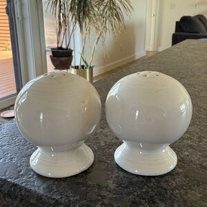 Fiesta white salt and pepper shakers.